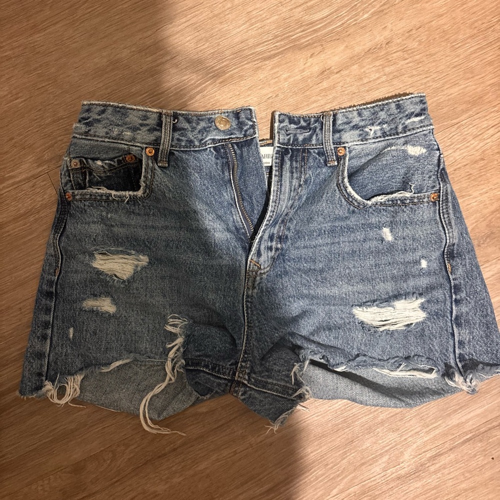 Stradivarius Dark Blue Denim High Wasted Shorts